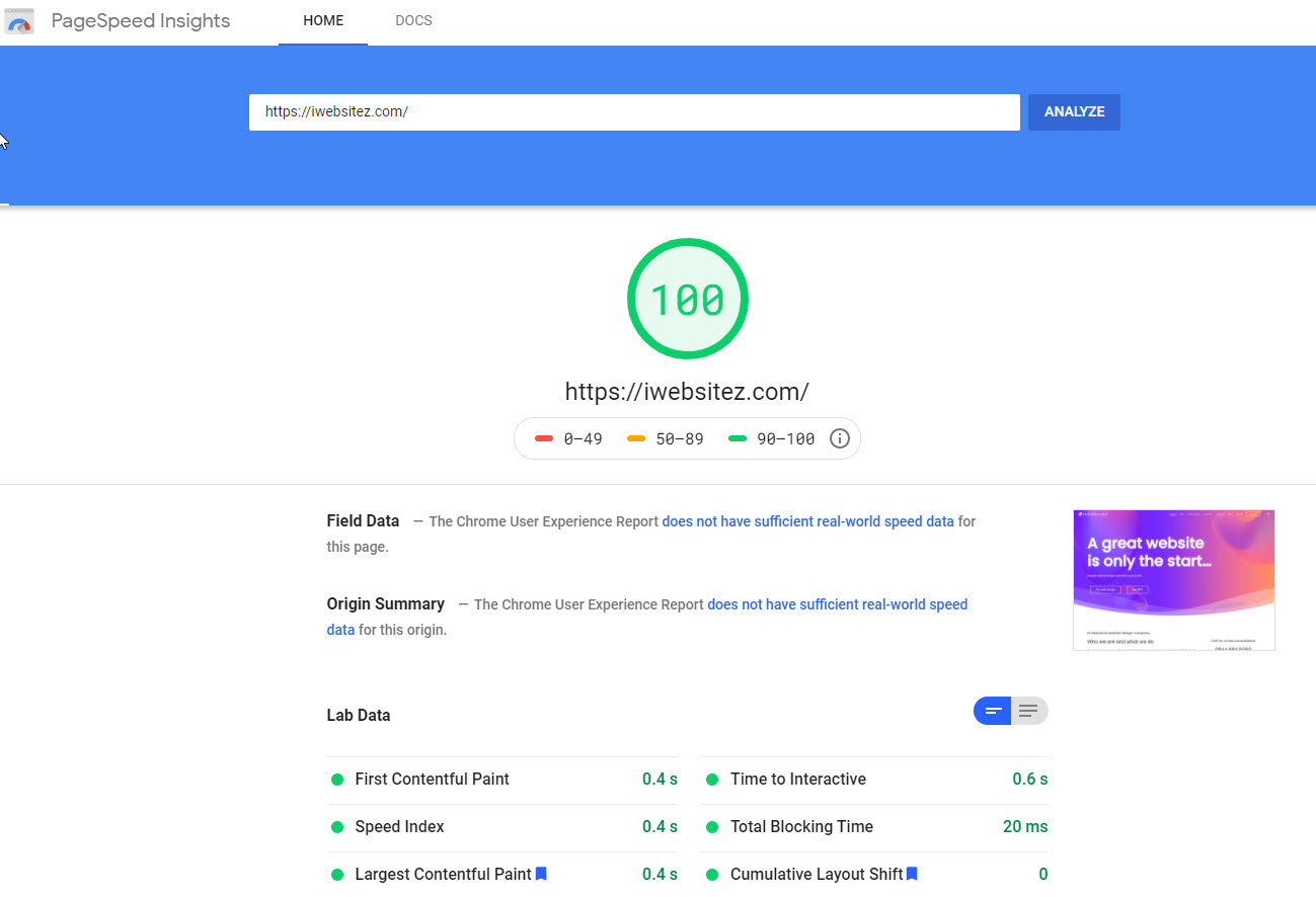 google page speed insights after nitropack