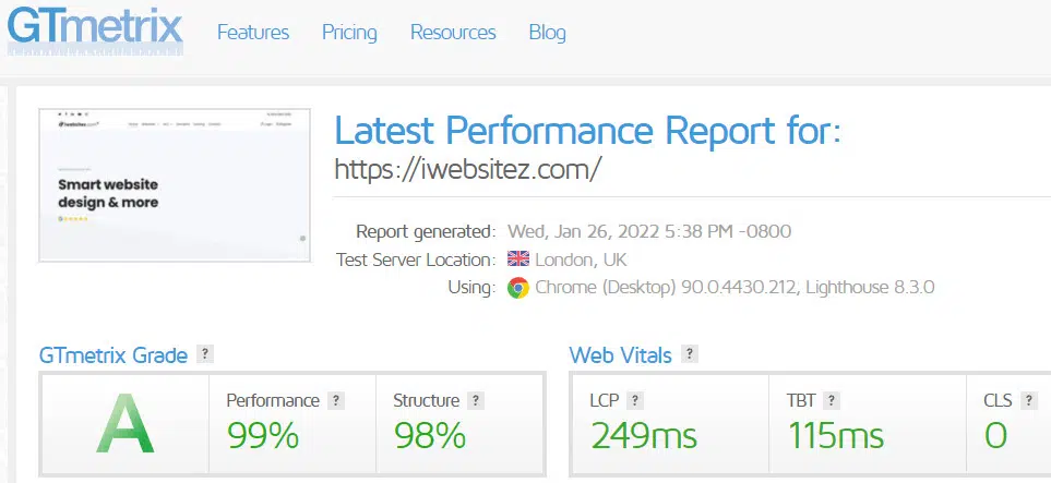 gt metrix iwebsitez.com